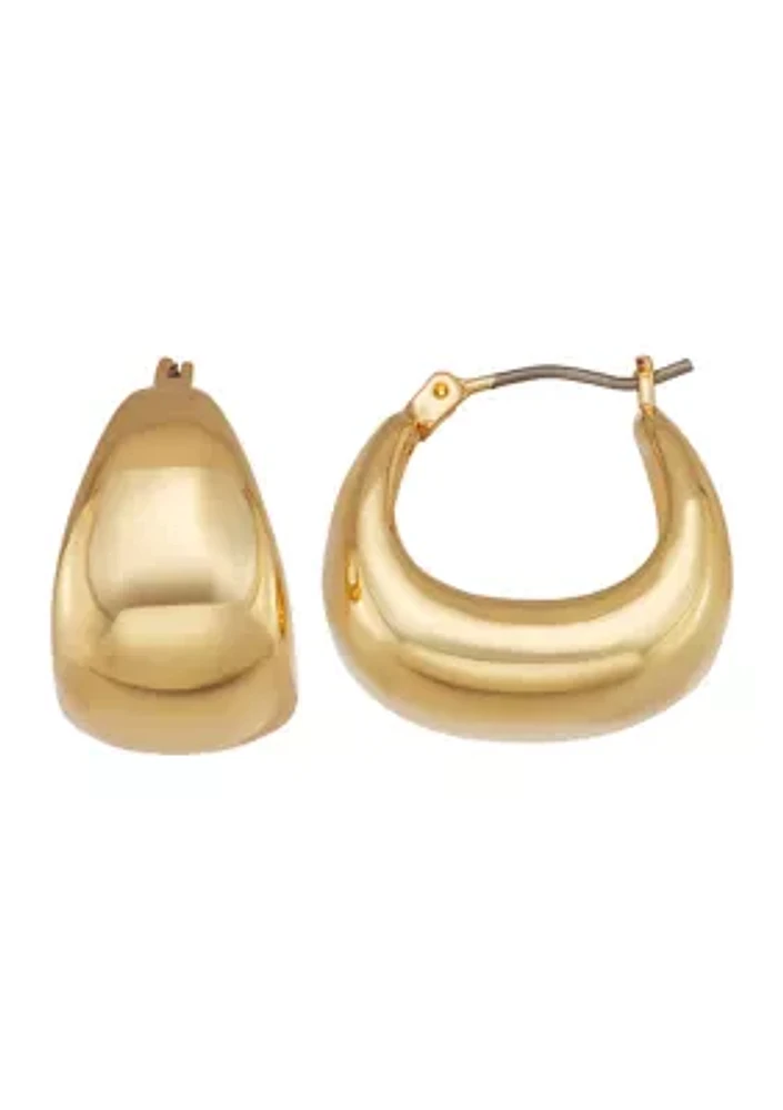 Gold Tone Puffy Oval Hoop Earrings