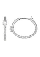 Silver Tone Crystal Stone Hoop Earrings