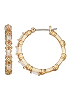 25 Millimeter Gold Tone Crystal Hoop Earrings