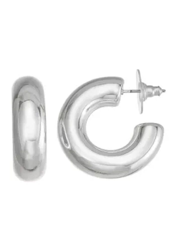 27 Millimeter Silver Tone Puffy C Hoop Earrings