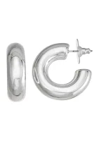 27 Millimeter Silver Tone Puffy C Hoop Earrings