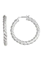 30 Millimeter Silver Tone Texture Twist Hoop Earrings