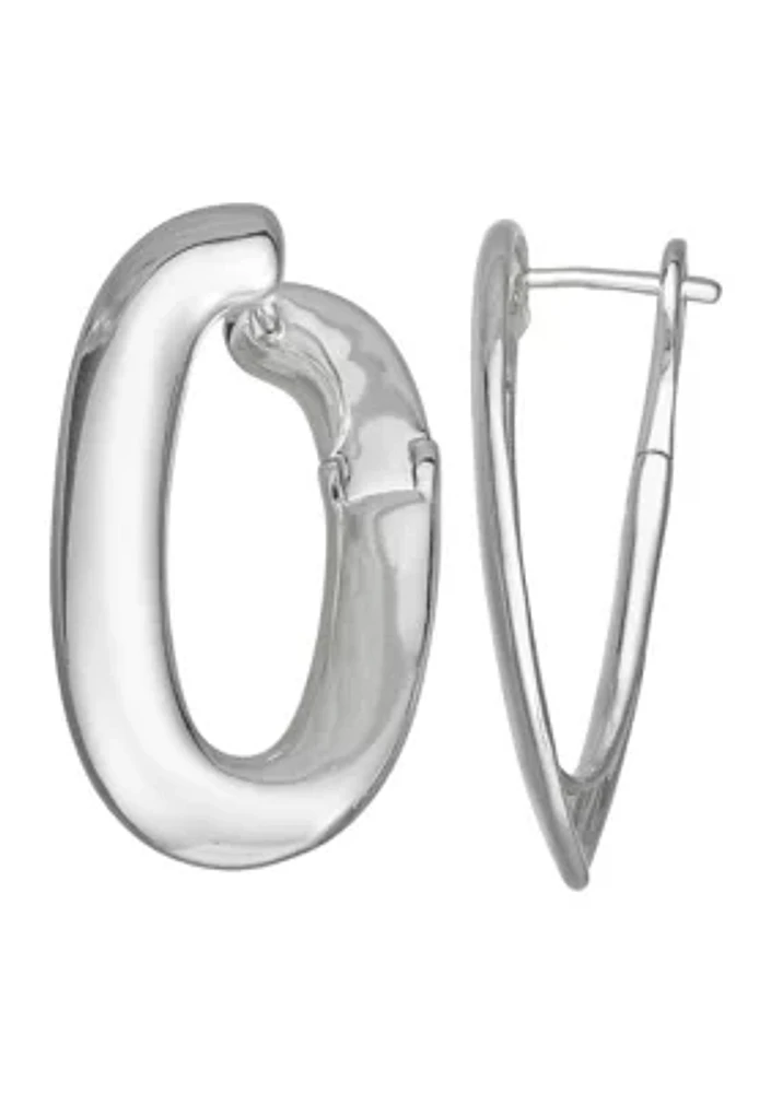 39 Millimeter Silver Tone Puffy Oval Hoop Earrings