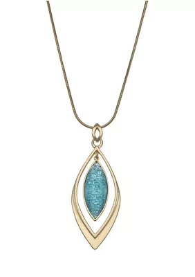 Gold Tone 32" Aqua Pendant Necklace