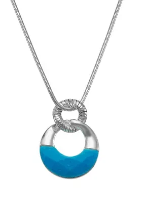 Silver Tone 16'' Blue Pendant Necklace