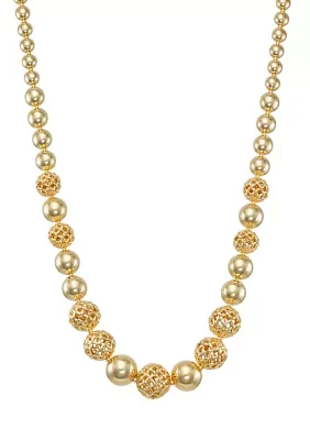 Gold Tone 16'' Patterned Bead Collar Necklace