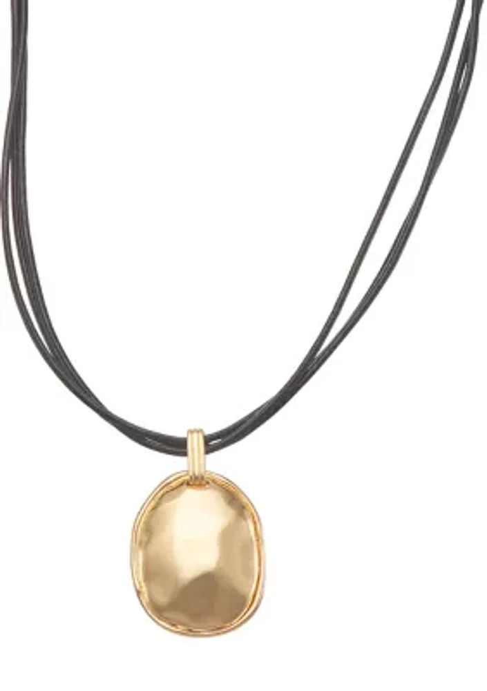 Gold Tone 16'' Leather Cord Pendant Necklace