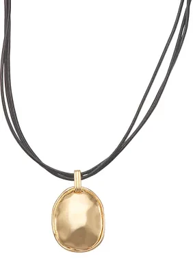 Gold Tone 16'' Leather Cord Pendant Necklace