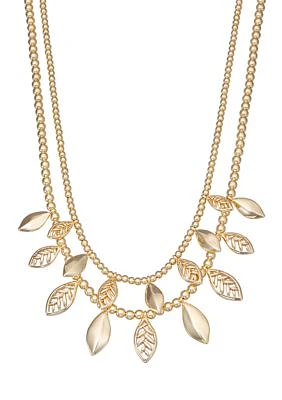 Gold Tone Falling Leaves Double Row Necklace