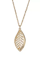 Gold Tone Falling Leaves Long Pendant Necklace