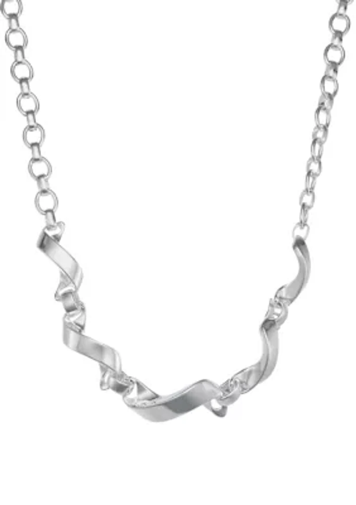 Silver Tone Ribbon Frontal Necklace