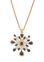 Gold Tone Jet Snowflake Long Pendant Necklace