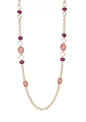 Gold Tone 42'' Burgundy Drop Strandage Necklace