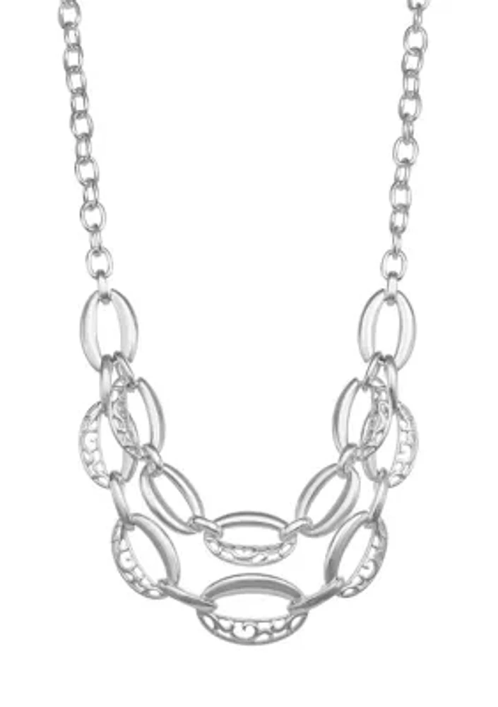 Silver Tone Organic Multirow Necklace