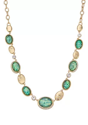 Gold Tone  Green Abalone Ivy Collar Necklace