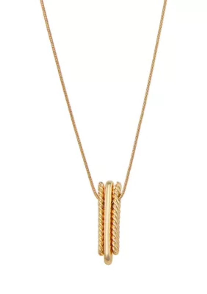 Gold Tone Rope Long Pendant Necklace