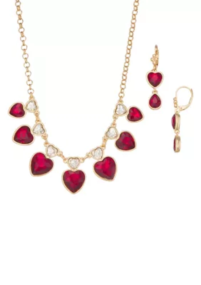 Gold Tone Siam Love Necklace and Earrings Set