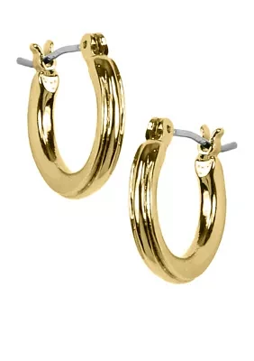 Polished Gold-Tone Hoop with Textured Design Earrings