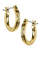 Polished Gold-Tone Hoop with Textured Design Earrings