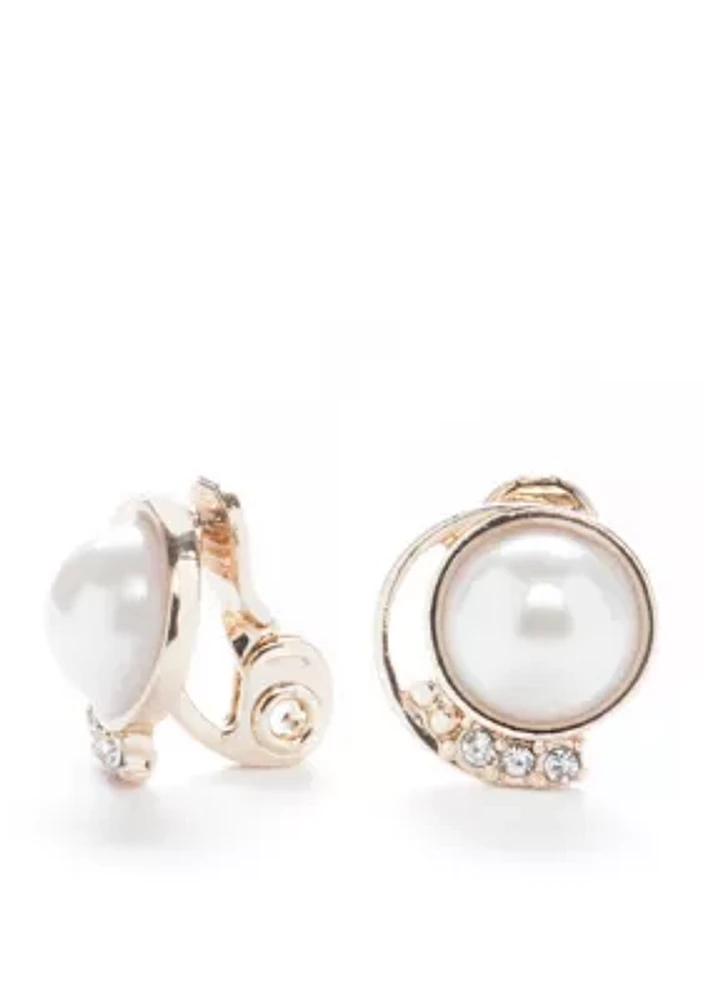 Pearl Button Clip Earrings