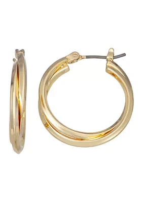 Gold Tone 25 Millimeter Medium Double Hoop Earrings