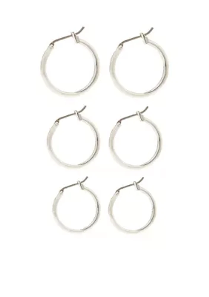 Set of Three Silver-Tone Hoop Earrings