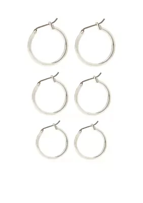 Set of Three Silver-Tone Hoop Earrings