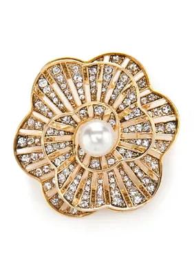 Gold Tone Pearl Flower Boxed Pin