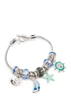 Silver Tone Sea Life Charm Boxed Bracelet