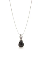 Silver-Tone Black Teardrop Pendant Necklace