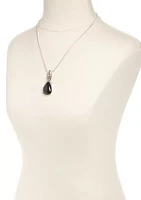 Silver-Tone Black Teardrop Pendant Necklace