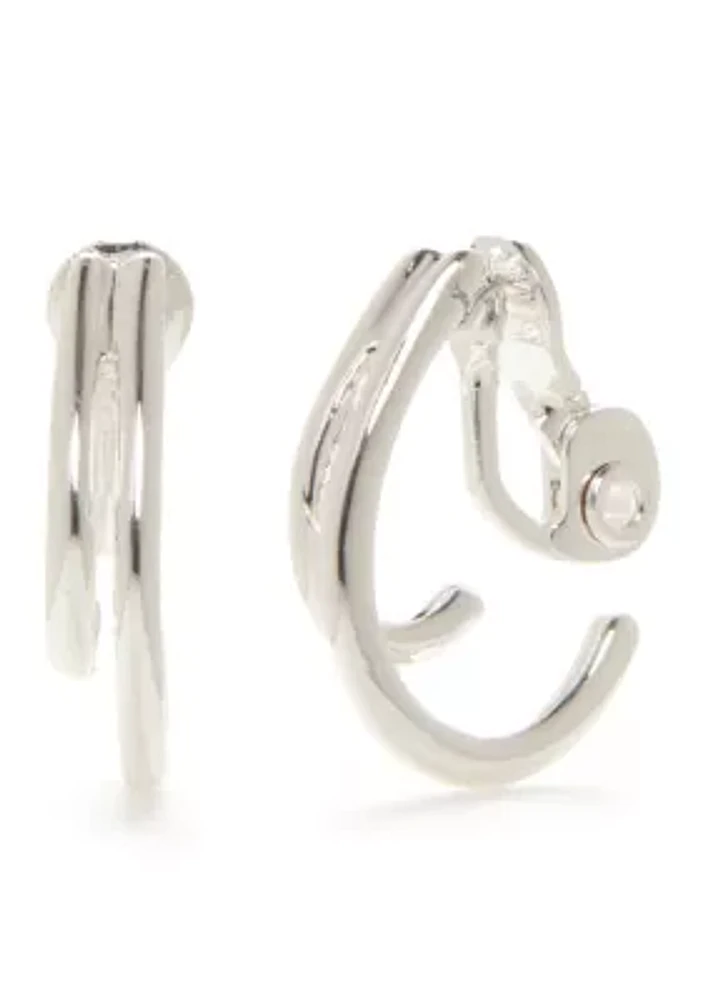 Silver-Tone Double C Hoop Clip Earrings