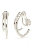 Silver-Tone Double C Hoop Clip Earrings