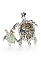 Silver-Tone Mother Turtle and Baby Boxed Pin