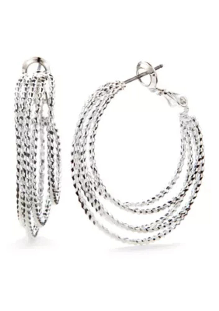 Silver Tone Classic Multi Layered Hoop Earrings