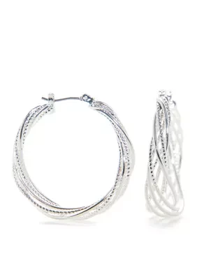 Silver-Tone Tune In Braided Hoop Earrings