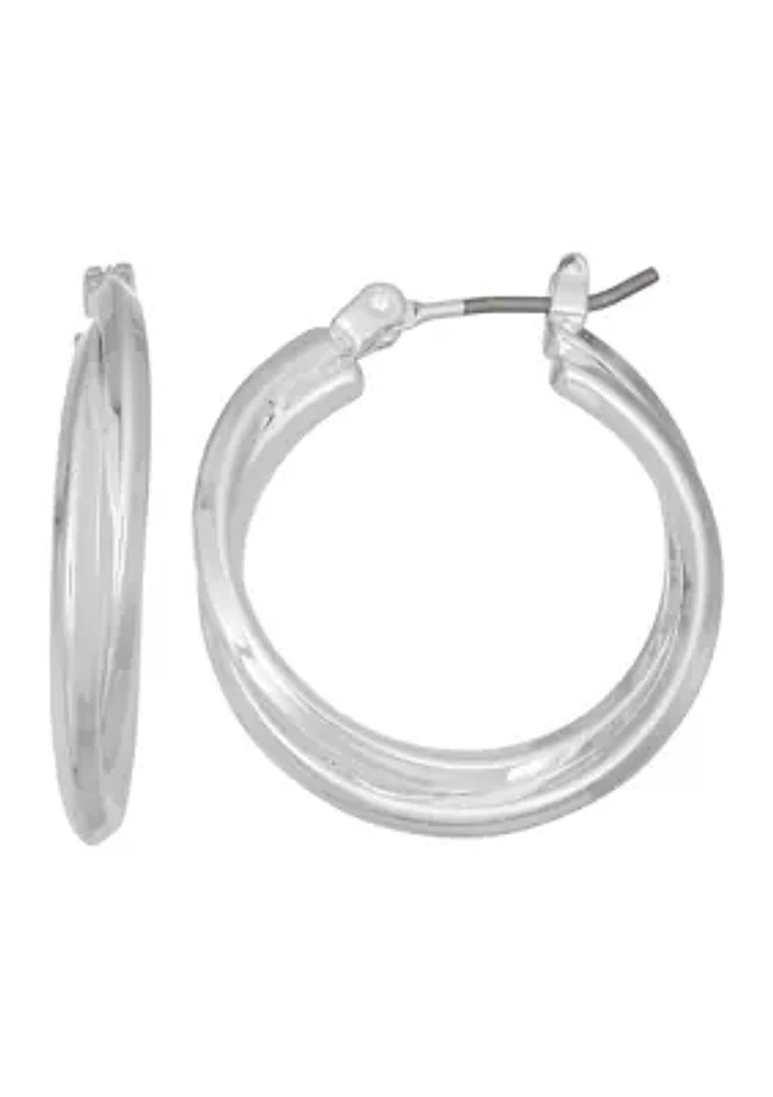 Silver Tone 19 Millimeter Extra Small Click Top Hoop Earrings