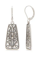 Silver-Tone Antique Square Drop Earrings