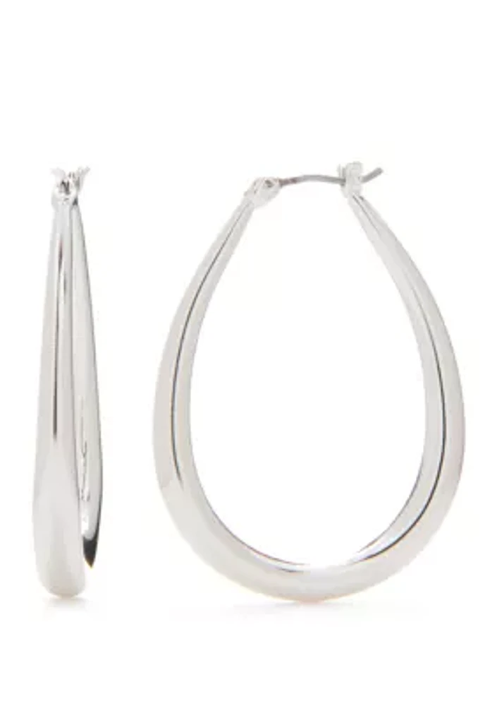 Silver-Tone Teardrop Tubular Hoop Earrings