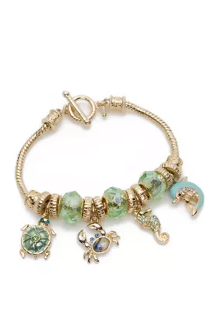 Boxed Gold Tone Sea Life Charm Bracelet 