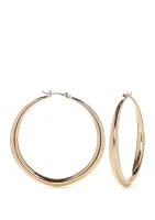 Gold Tone Large Tubular Hoop Earrings