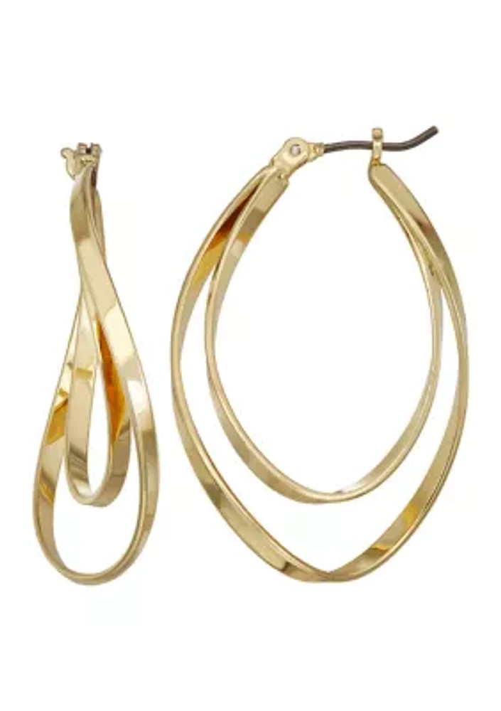 Gold Tone Twisted Double Hoop Earrings