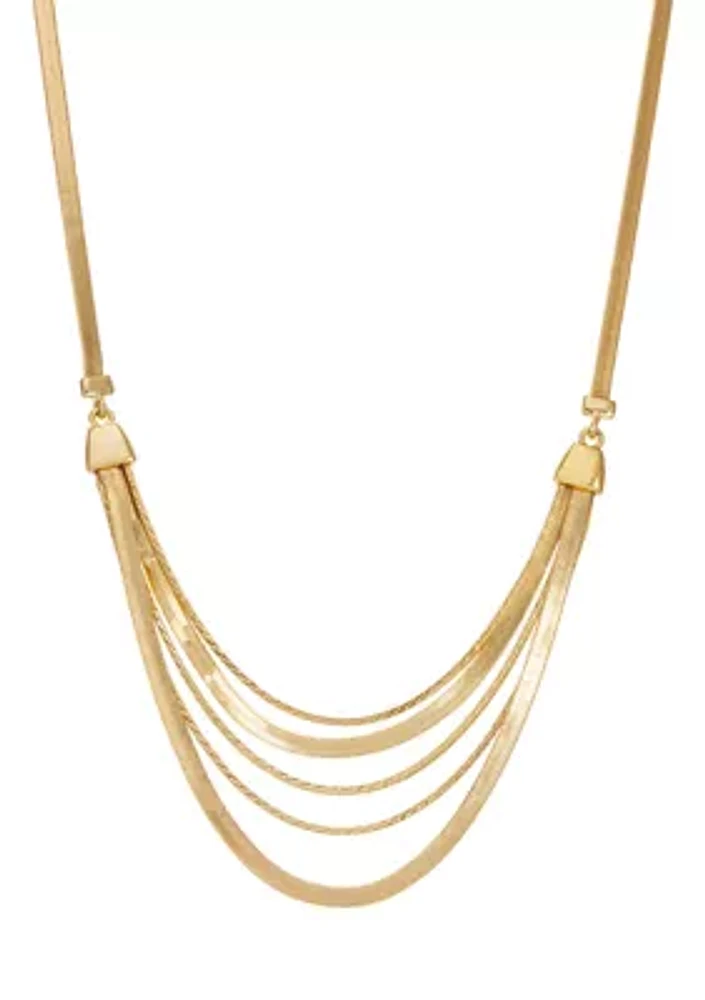 Gold Tone Multi Row Snake Curb Chain High Polished Necklace