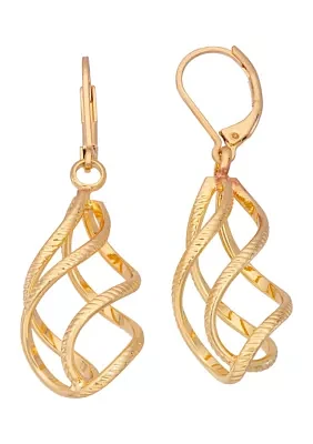 Gold Tone Open Twisted Linear Lever Back Drop Earrings