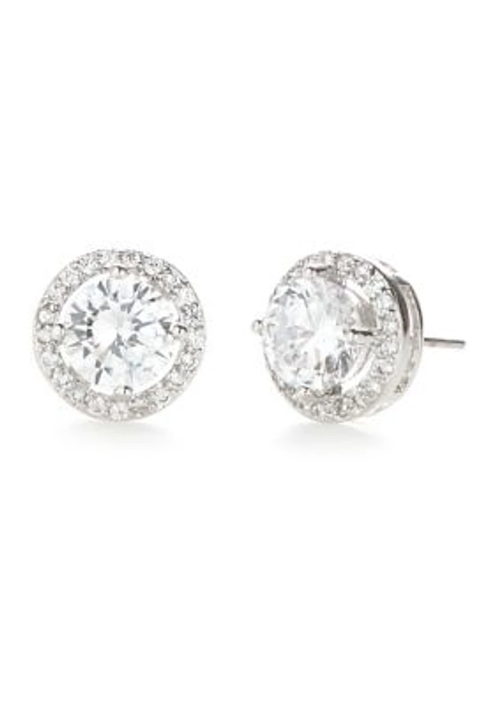 Cubic Zirconia Round Halo Pavé Stone Earrings