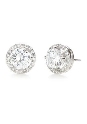 Cubic Zirconia Round Halo Pavé Stone Earrings