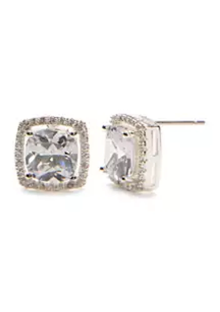 Belk Silver-Tone Cubic Zirconia Cushion Cut Pave Stud Earrings