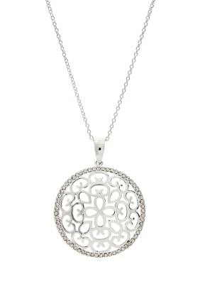 Silver-Tone Pavé Crystal Round Pendant Necklace