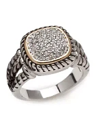 2 Tone Crystal Square Pavé Roped Band Ring