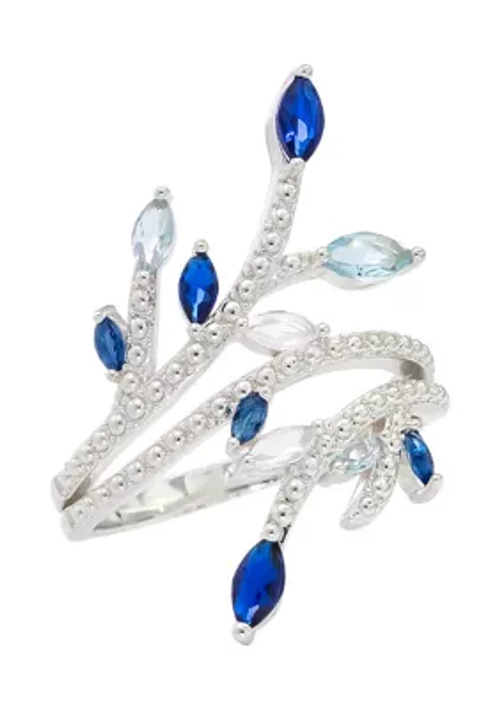 Lab Created Crystal Marquise Cut Blue Silver Ring